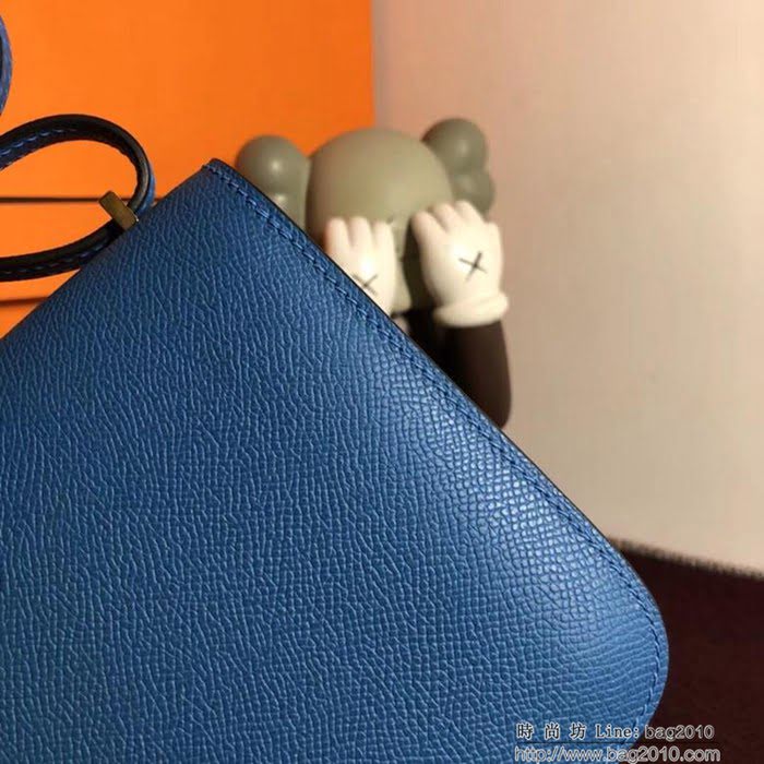 HERMES愛馬仕 空姐包 constance 松石藍 EPSOM 18cm 金扣 蠟線縫製 單肩斜挎包  Ama1510